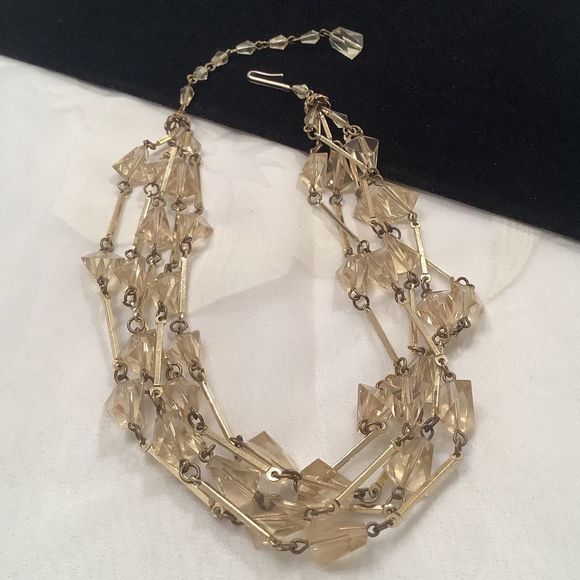 Vintage Gold Tone Multi Strand Crystal Necklace - Picture 2 of 8